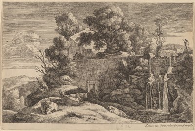 Die Spinnerin und vier Kühe von Herman van Swanevelt