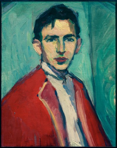 Selbstbildnis mit roter Jacke von Hermann Stenner