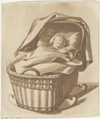 Schlafendes Baby in einer Wiege von Hermanus Numan