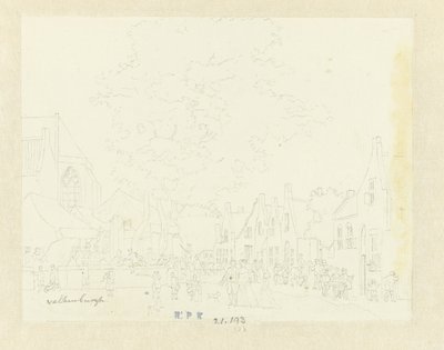 Markt im Dorf Valkenburg von Hermanus Petrus Schouten