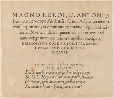 Widmungsseite von Hieronymus Cock
