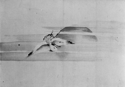 Kranich und Sonne, 19. Jahrhundert von Hokusai School.