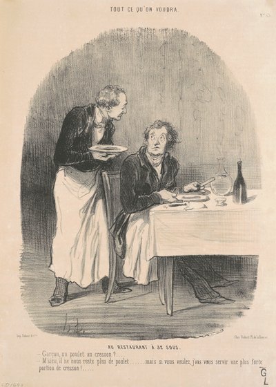 Im Restaurant für 32 Sous von Honoré Daumier