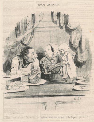 He! Wie er die Cervelas anschaut... von Honoré Daumier