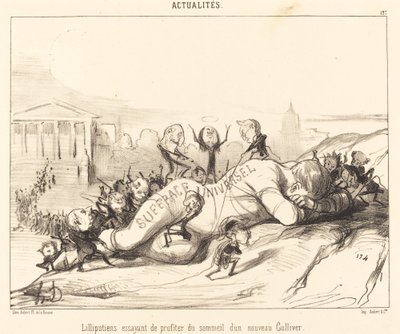 Lilliputaner versuchen, vom Schlaf zu profitieren... von Honoré Daumier