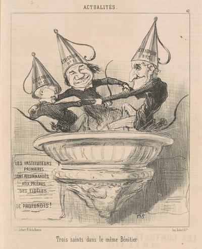 Drei Heilige im selben Weihwasserbecken von Honoré Daumier