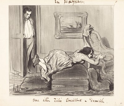 Eine fleißige Schülerin, die zu Hause arbeitet von Honoré Daumier