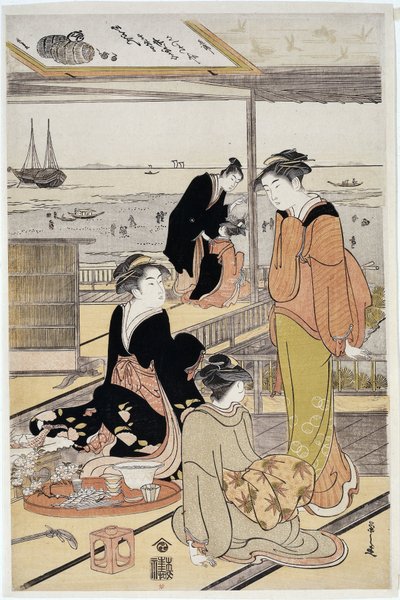 Teehaus an der Bucht von Shinagawa von Hosoda Eishi