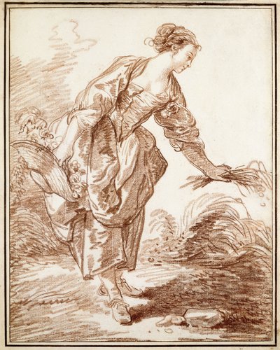 Eine Schäferin pflückt Blumen von Hubert Robert