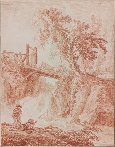 Hirten überqueren einen Wasserfall von Hubert Robert