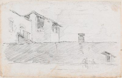 Hausdächer hinter einer Mauer von Hubert Robert