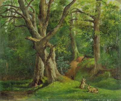 Waldszene mit Kaninchen, 1862 von Hubert von Herkomer