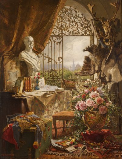 Stillleben mit Büste des Kronprinzen Rudolf von Hugo Charlemont