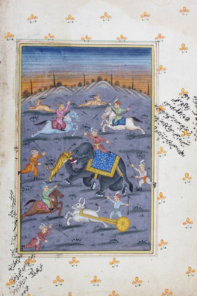 Jagdszene, Rajasthani Miniaturmalerei von Indian School