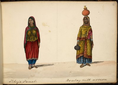 Khoja-Frau; Bombay-Milchverkäufer von Indian School