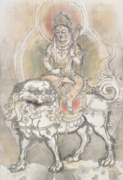 Manjushri auf einem Löwen sitzend von Irie Hako