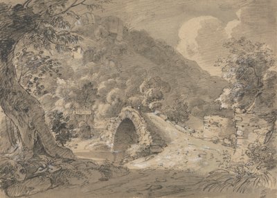 Berglandschaft mit einer Brücke und einem Haus von Isaac Weld