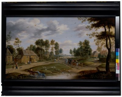Dorflandschaft mit einer Kutsche von Isaak van Oosten