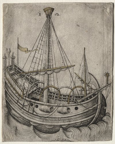 Ein Schiff bewegt sich nach rechts von Israhel van Meckenem