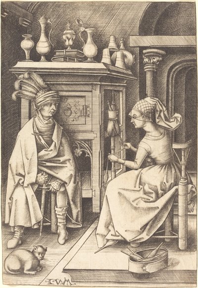 Der Besuch bei der Spinnerin von Israhel van Meckenem
