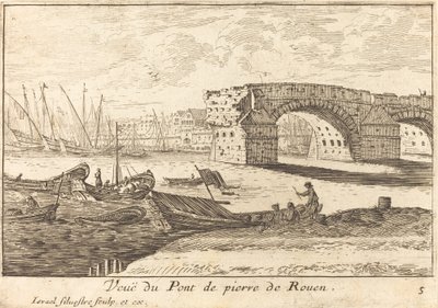 Blick auf die Steinbrücke von Rouen von Israël Silvestre