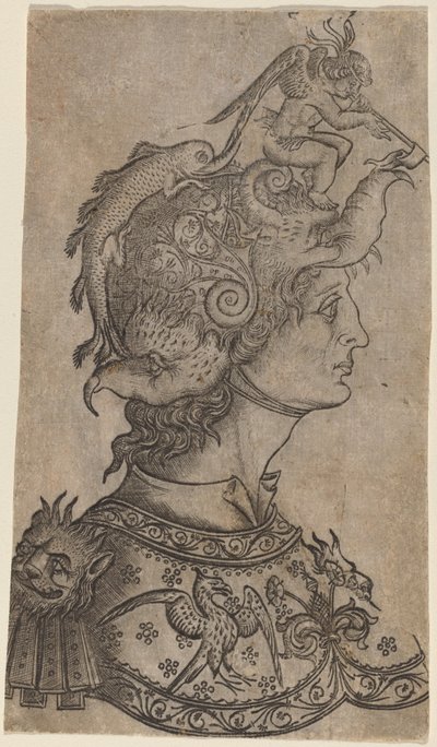 Mann mit einem fantastischen Helm von Italian 15th Century