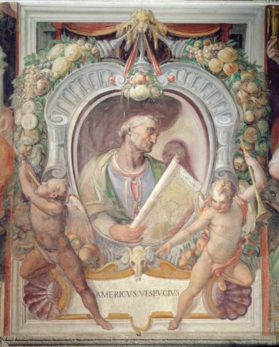 Amerigo Vespucci, in der Sala del Mappamondo von Italian School
