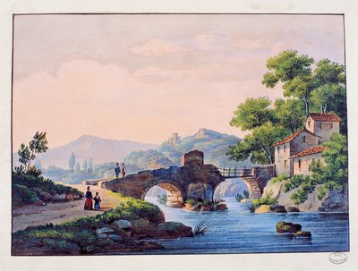 Brücke über einen Fluss, italienische Landschaft von Italian School