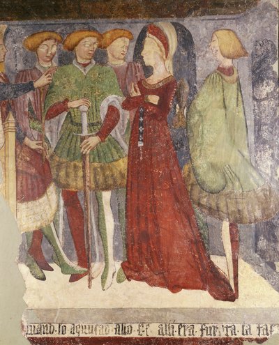 Hofszene, Fragment eines Freskos von Italian School
