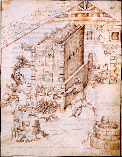Brennen eines frühen Ofens, ca. 1630er von Italian School
