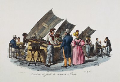 Meeresfrüchteverkäufer in Santa Lucia, Neapel, Italien von Italian School