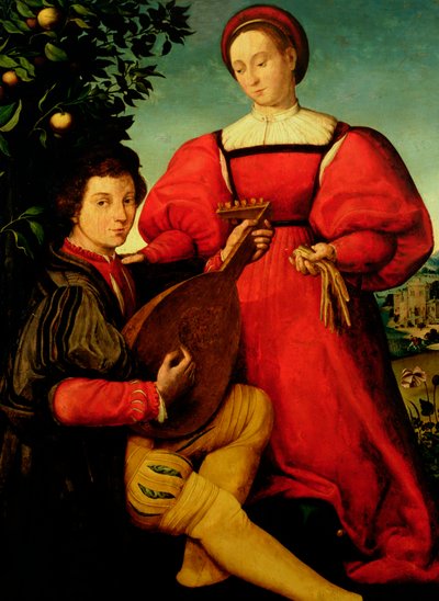 Venezianische Dame und Lautenspieler von Italian School