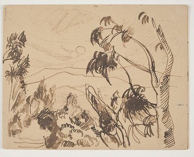 Südfranzösische Landschaft mit Bäumen im Vordergrund von J.A. Jerichau