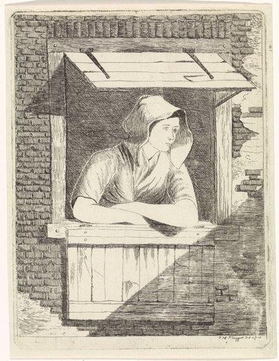 Frau bei einem offenen Fenster von J.H. Pluygers