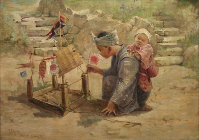 Japanischer Junge baut ein Kriegsschiff, 1895 von J. C. Arter.