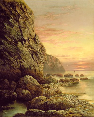 Meereslandschaft mit Klippe bei Sonnenuntergang, 1889 von J. H. Blunt
