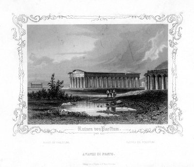 Ruinen von Paestum, Italien, 19. Jahrhundert von J. Poppel