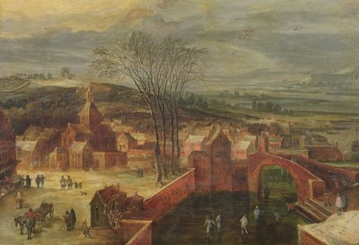 Landschaft mit Schlittschuhläufern von J. and Momper, J. de Brueghel