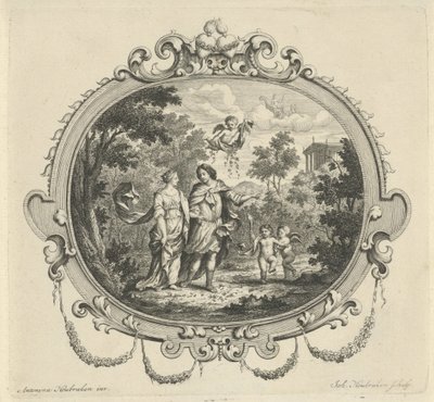 Spazierendes Paar begleitet von Putti von Jacob Houbraken