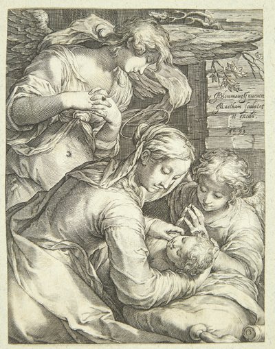 Jungfrau Maria mit Kind und zwei Engeln von Jacob Matham