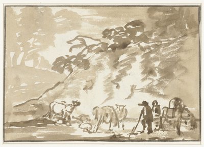 Landschaft mit Kühen und einem Hirten von Jacob van Strij