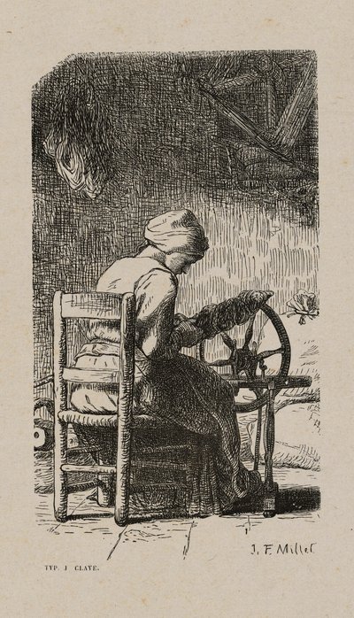 Frau beim Spinnen von Jacques Adrien Lavieille