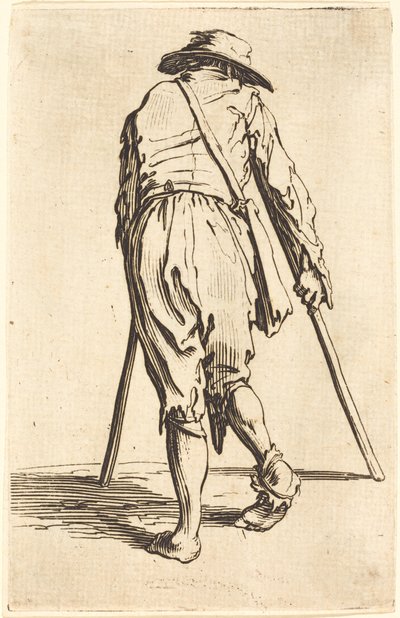 Bettler mit Krücken und Hut, Rückansicht von Jacques Callot