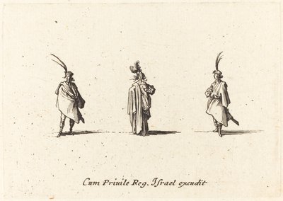 Dame im langen Mantel und zwei Herren von Jacques Callot