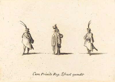 Dame im langen Mantel und zwei Herren von Jacques Callot