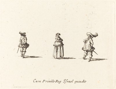 Dame mit verschränkten Armen und zwei Herren von Jacques Callot