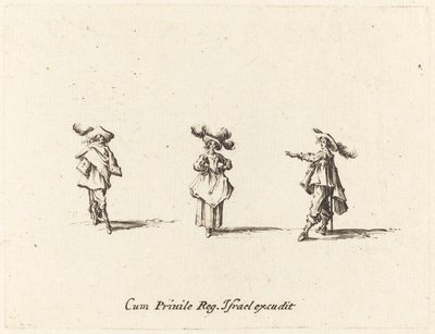 Dame mit großen Federn und zwei Herren von Jacques Callot