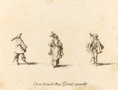 Dame mit Federn und zwei Herren von Jacques Callot