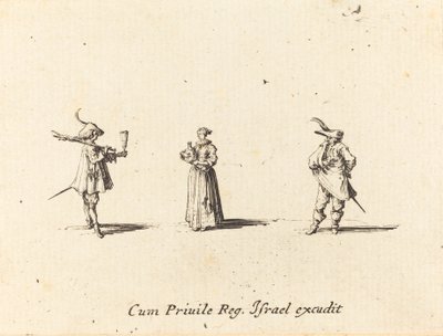 Dame mit Weinflasche und zwei Herren von Jacques Callot