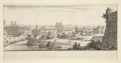 Landschaft mit großen, imposanten Gebäuden von Jacques Callot